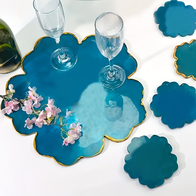 Silicone Mold Tray - แม่พิมพ์ซิลิโคนรูปดอกไม้ขนาดใหญ่ 5 ชิ้น สำหรับทำฐานรองแก้ว ถาดเก็บของเรซิ่นขนาดใหญ่ เหมาะสำหรับงานออกแบบเอง