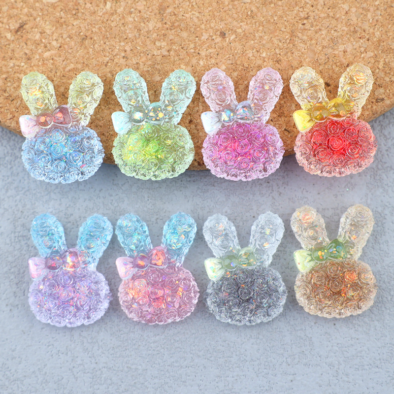 Resin Craft Supplies - 5 ชิ้น ขนาด 18*25 มม. คาโบชองเรซินรูปกระต่ายเรืองแสงแบบไล่เฉดสี
