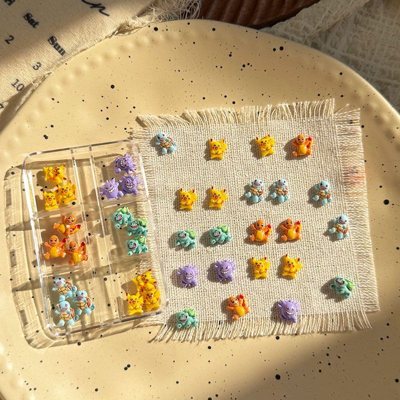 Resin Crafts - อุปกรณ์ตกแต่งเล็บลายโปเกมอน น่ารัก 3 มิติ รูปสควิร์เทิลและเก็นการ์ ทำจากเรซิ่น
