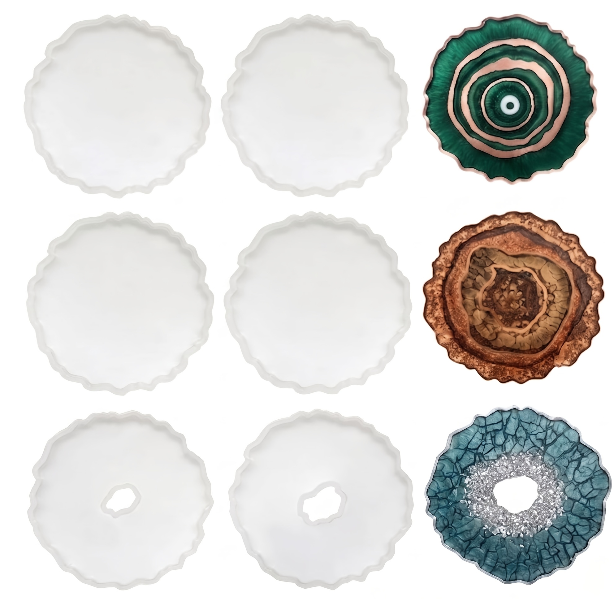 Geode Mold Silicone - แม่พิมพ์ซิลิโคนสำหรับทำที่รองแก้วรูปทรงไม่สม่ำเสมอ 6 ชิ้น, แม่พิมพ์หล่อเรซินอีพ็อกซี่ทรงกลมแบบกลวงสำหรับทำที่รองแก้ว, ของตกแต่งบ้าน, อุปกรณ์งานศิลปะเรซิน
