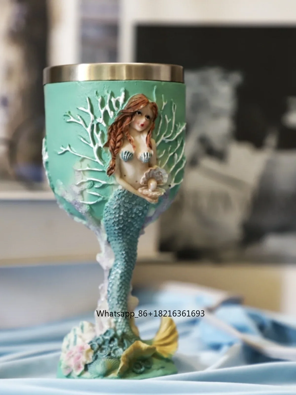 แก้วไวน์สเตนเลสสตีลลายเงือกแกะ - Resin Crafts บทวิจารณ์และราคา